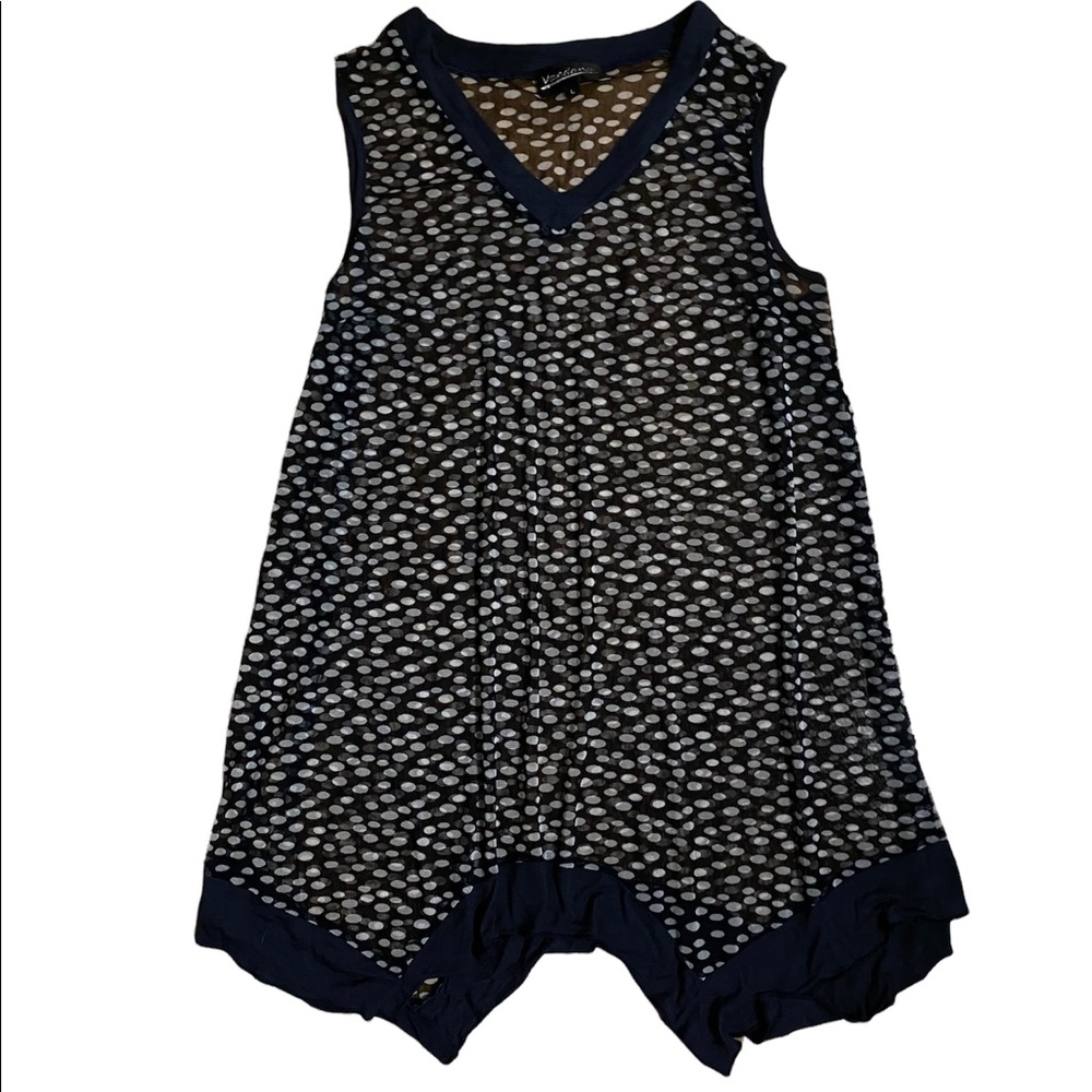 Vandana Sheer Tank Top Blue with White Spots size Large